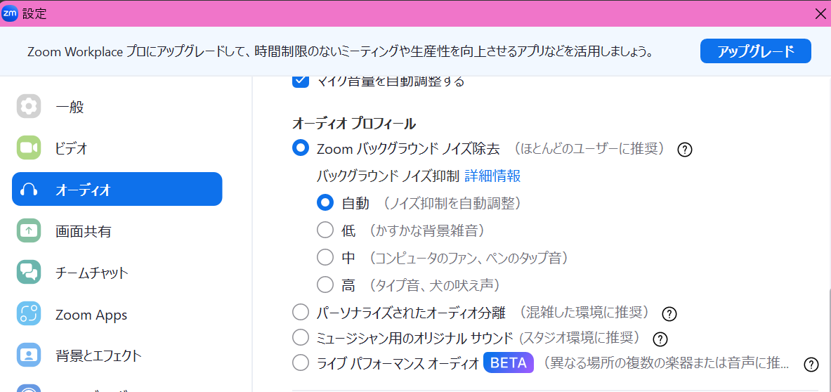 オーディオ設定の選択